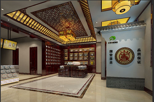 眉山古朴典雅的中式茶叶店大堂设计效果图