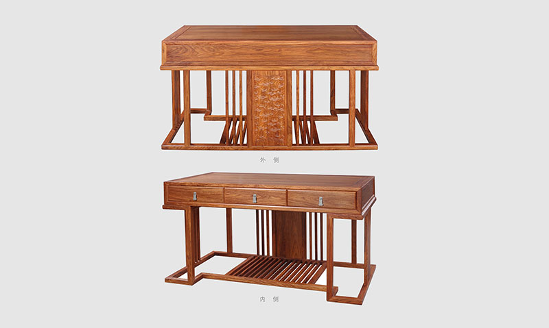 眉山 别墅中式家居书房装修实木书桌效果图